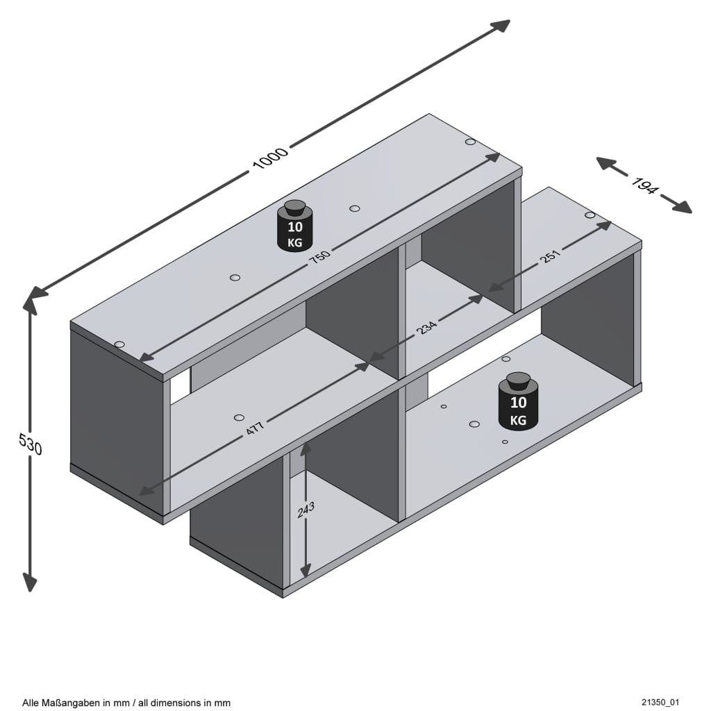 

FMD Wandschap met 4 vakken wit