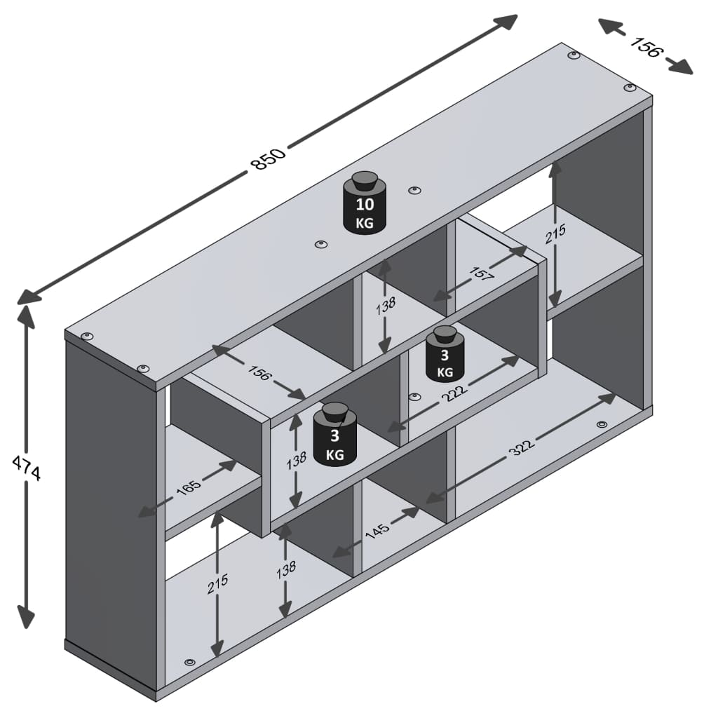 FMD Wandregal mit Weddig Sandeiche - 8 Fächern