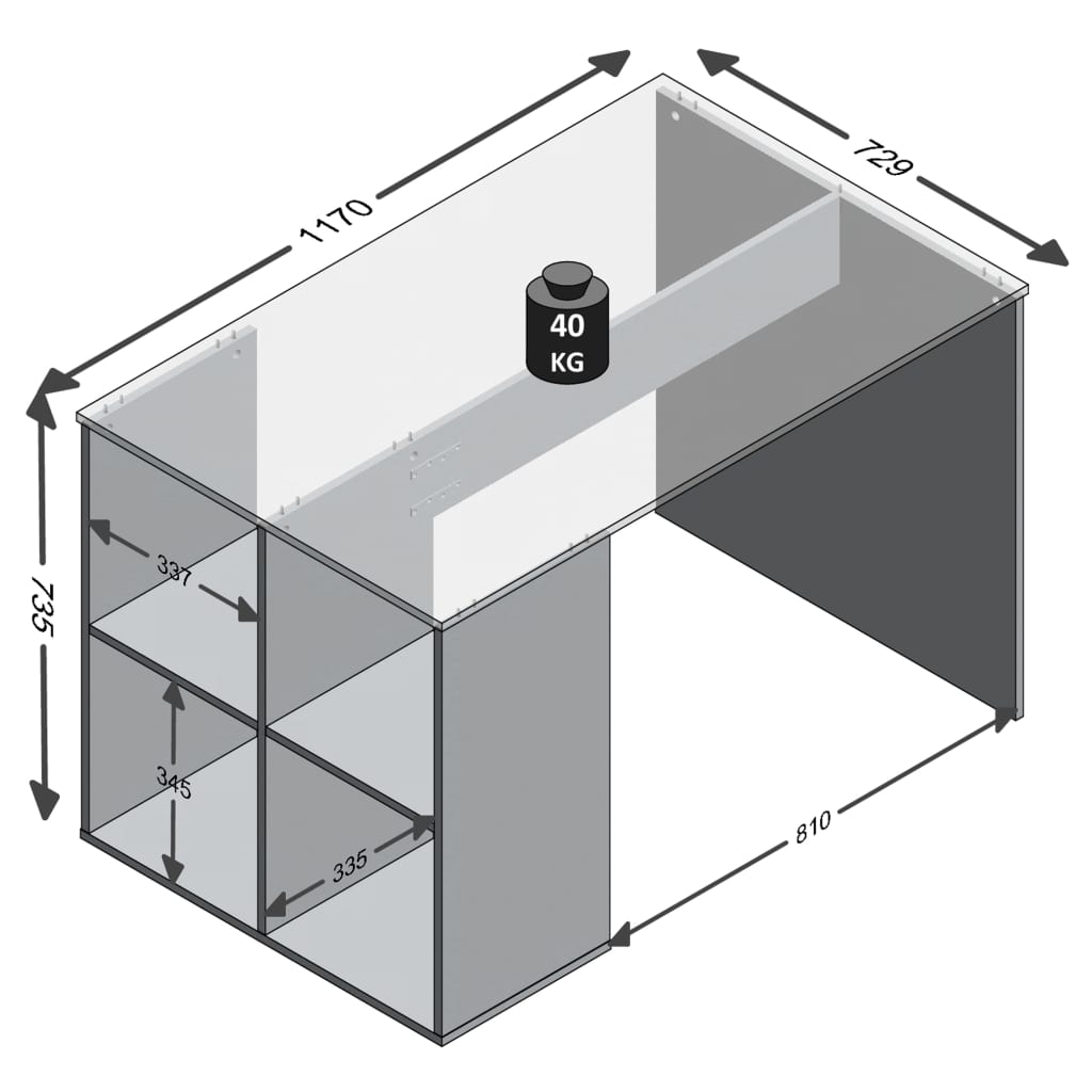 

FMD Bureau met zijschappen 117x72,9x73,5 cm wit