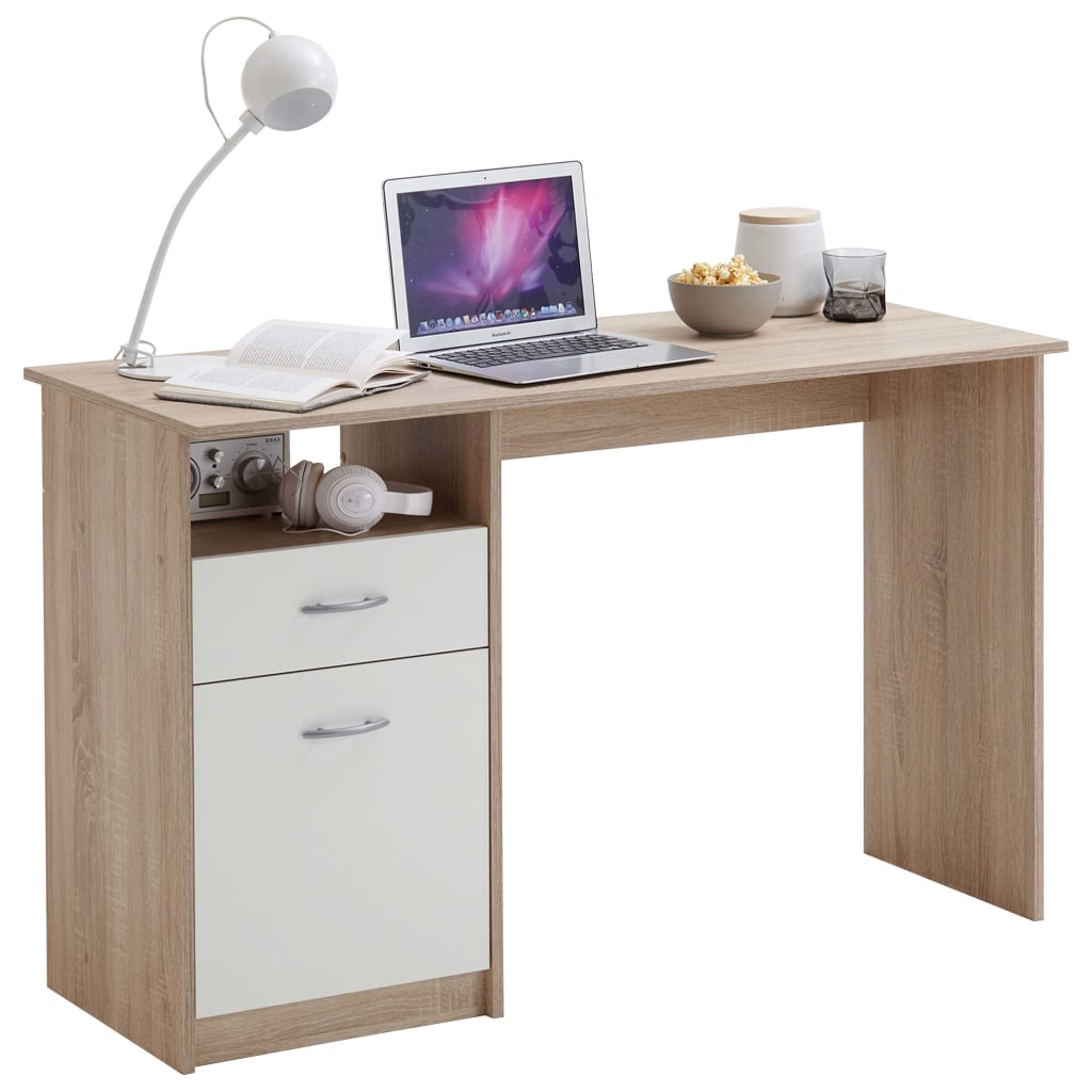 FMD Bureau met 1 lade 123x50x76,5 cm eikenkleur en wit