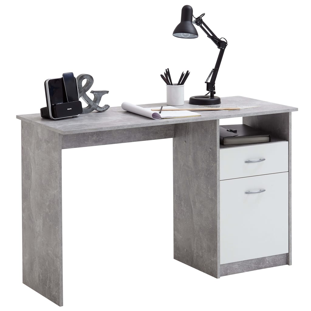 FMD Pöytä 1 laatikko 123x50x76,5 cm betoni ja valkoinen