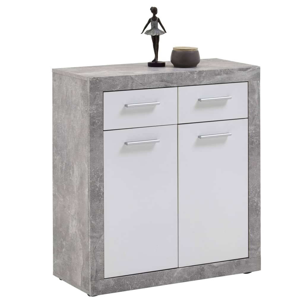 426335 FMD Chest Cabinet with 2 Doors and 2 Drawers Concrete Grey and White