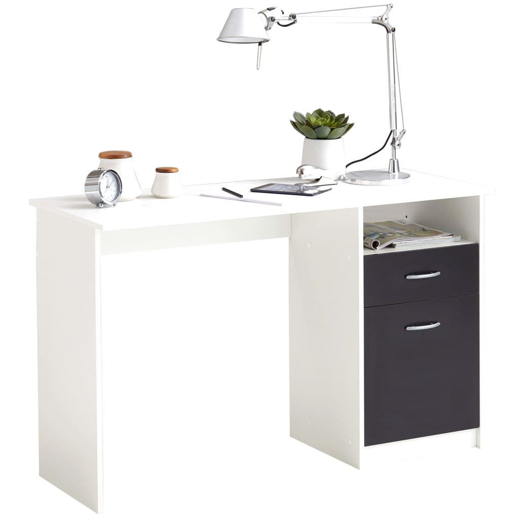 FMD skrivebord med 1 skuffe 123 x 50 x 76,5 cm hvid og sort