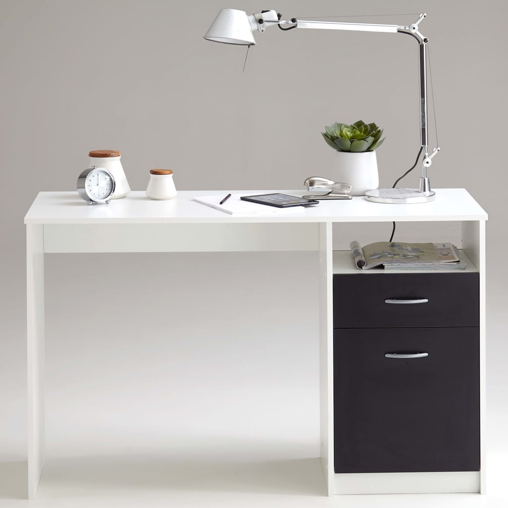 FMD egyfiókos fehér és fekete íróasztal 123 x 50 x 76,5 cm 
