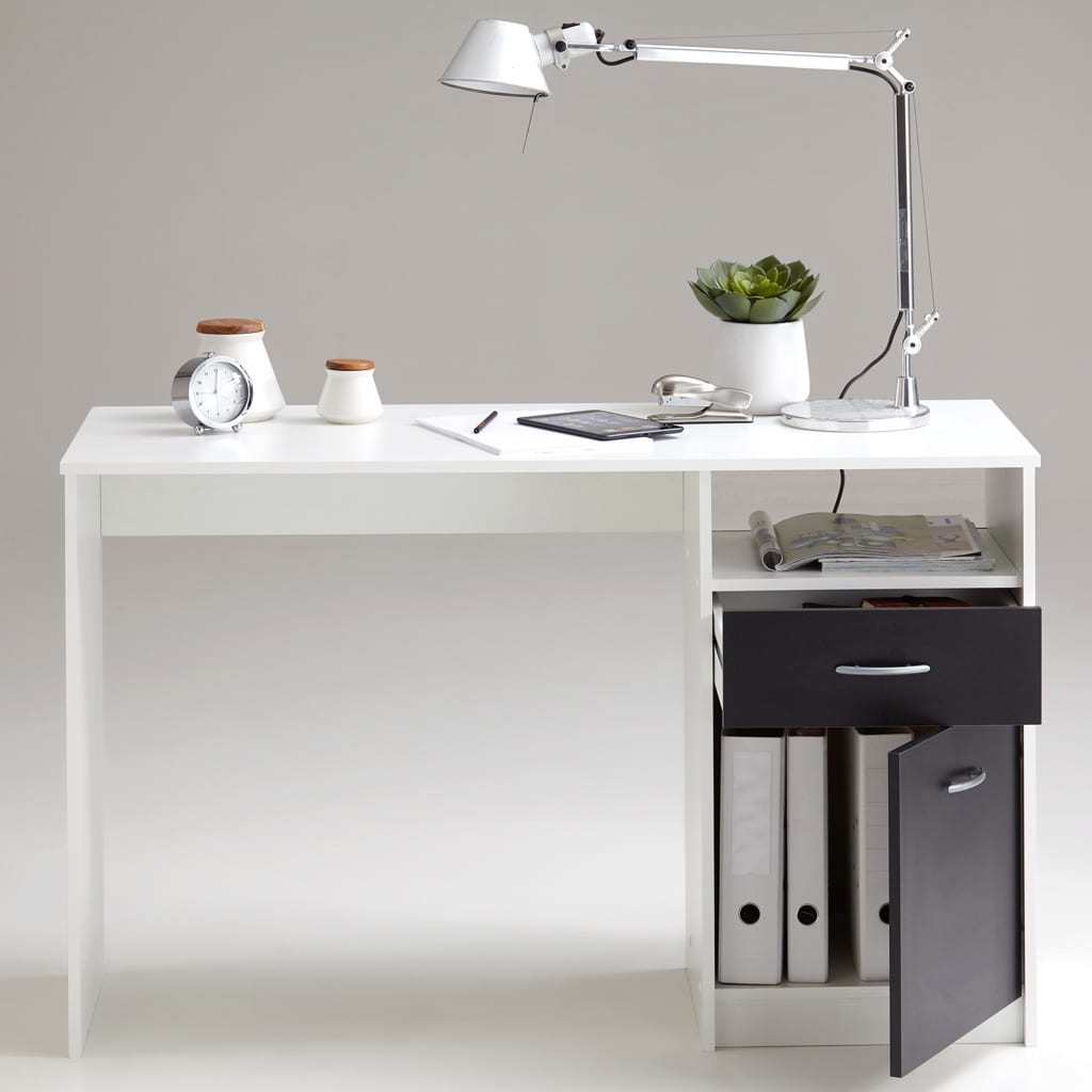 FMD egyfiókos fehér és fekete íróasztal 123 x 50 x 76,5 cm 