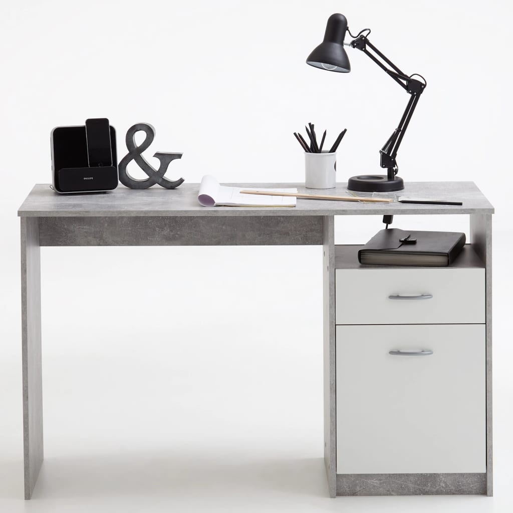 FMD Psací stůl s 1 zásuvkou 123 x 50 x 76,5 cm betonově šedý a bílý