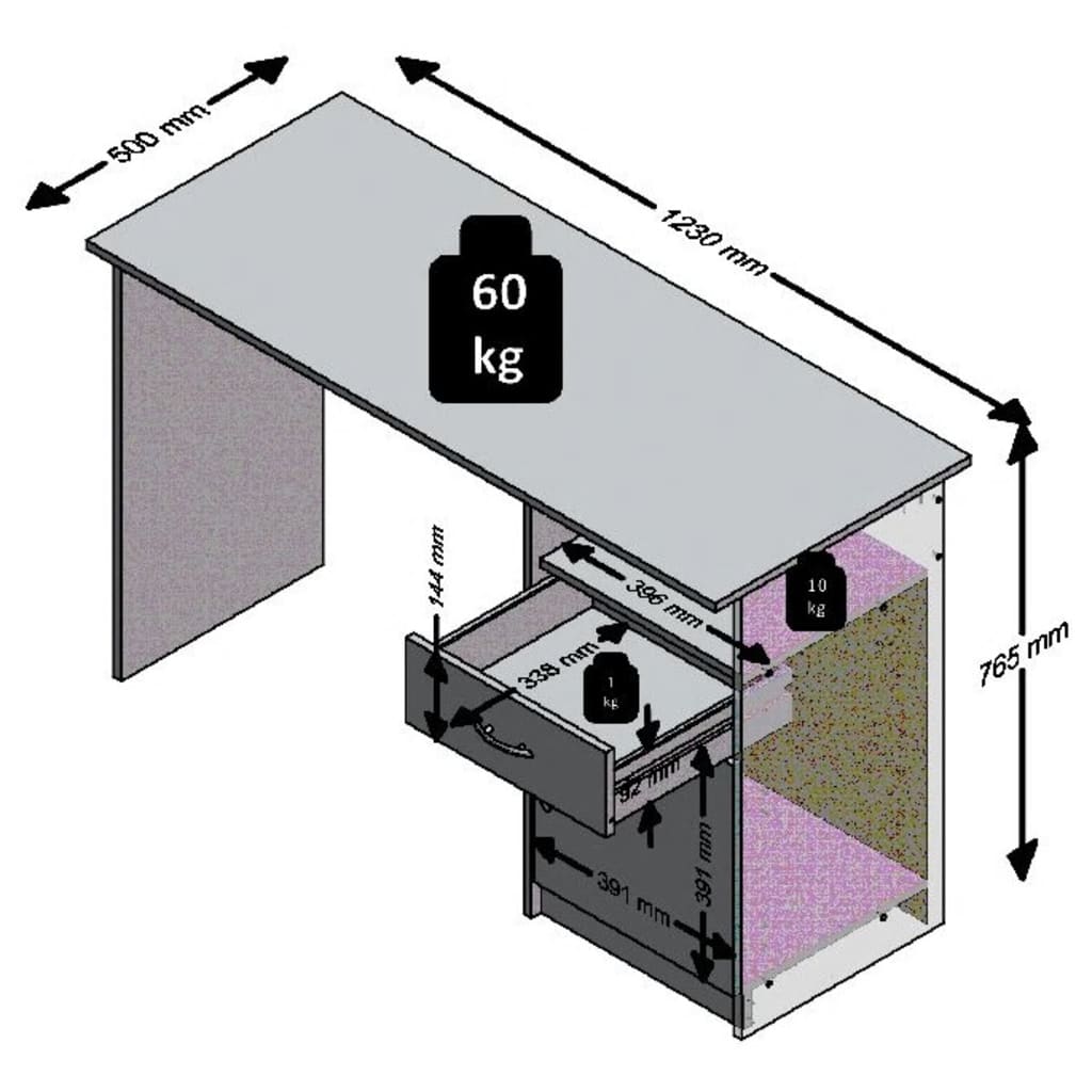 imagem de FMD Secretária com 1 gaveta 123x50x76,5 cm cinzento cimento e branco8