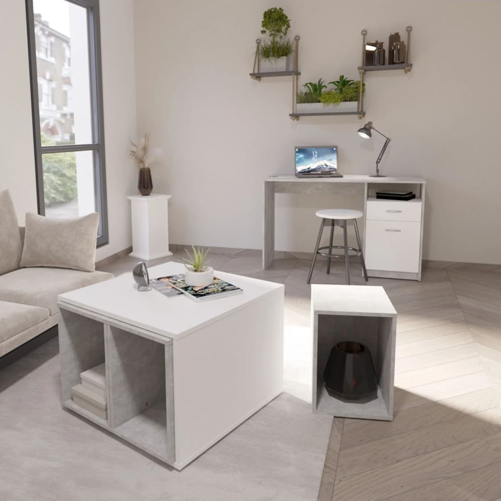 #1 - FMD skrivebord med 1 skuffe 123 x 50 x 76,5 cm betongrå og hvid