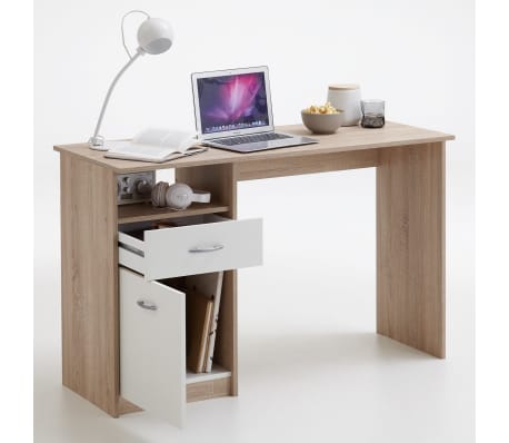 FMD Desk with 1 Drawer 123x50x76.5 cm Oak and White