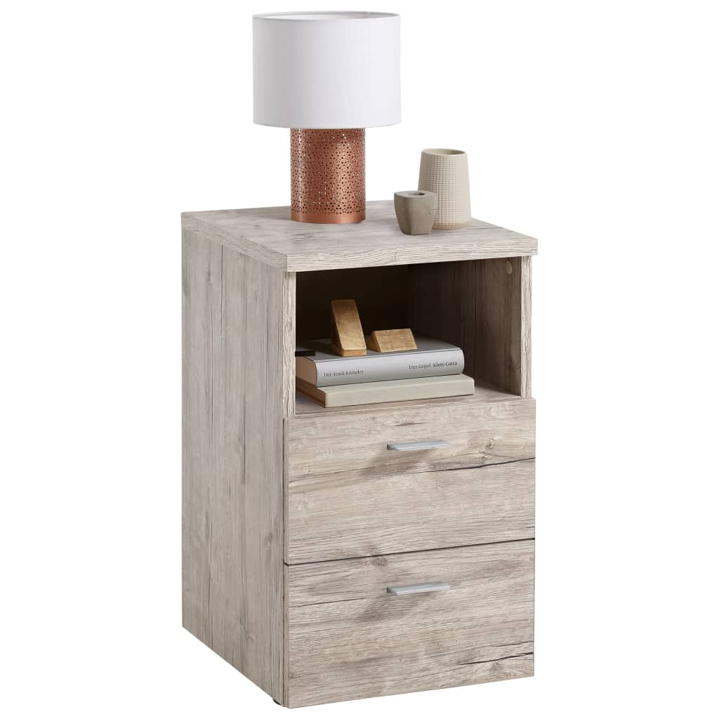 FMD Bedside Cabinet with 2 Drawers and Open Shelf Sand Oak