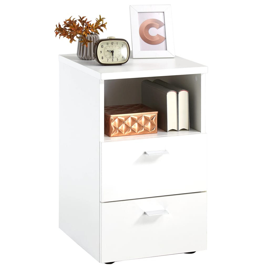 FMD Bedside Cabinet with 2 Drawers and Open Shelf White