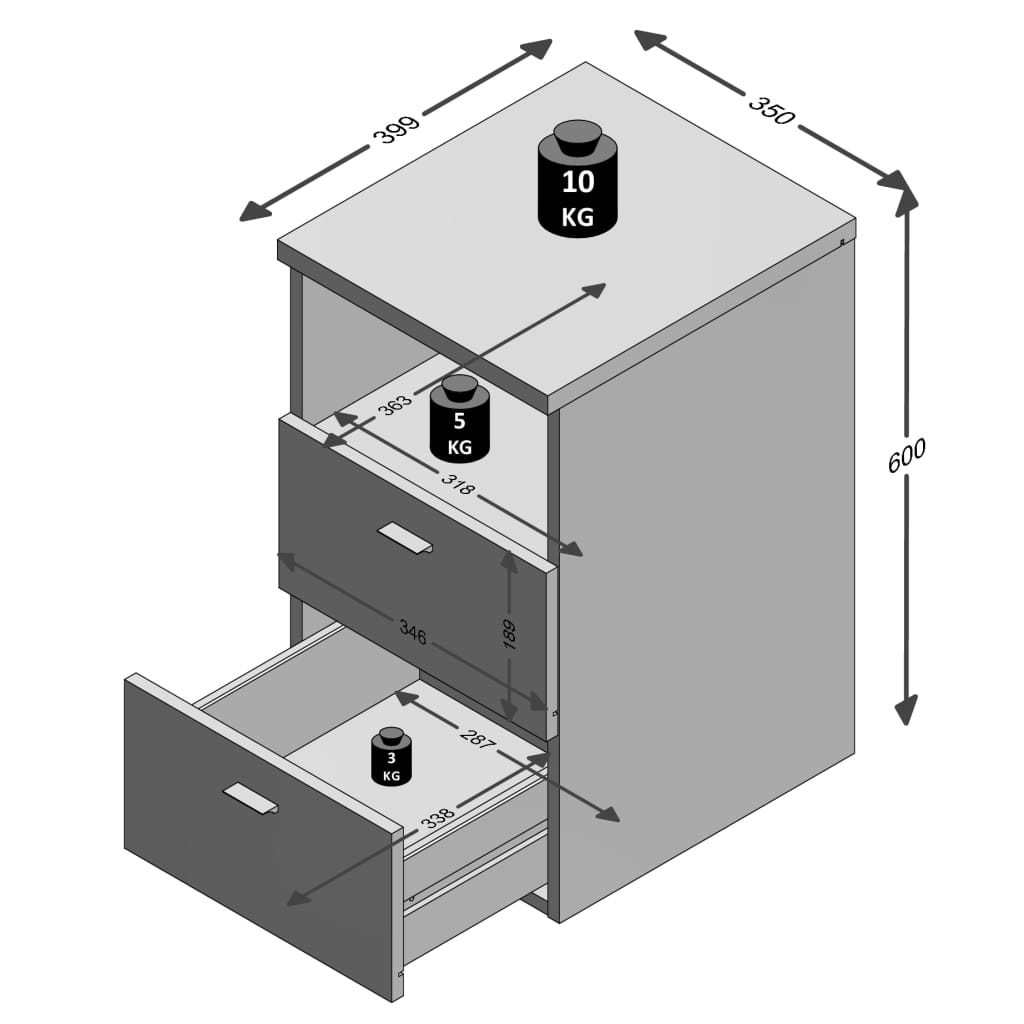 FMD Noční stolek se 2 zásuvkami a otevřenou poličkou lávově šedý