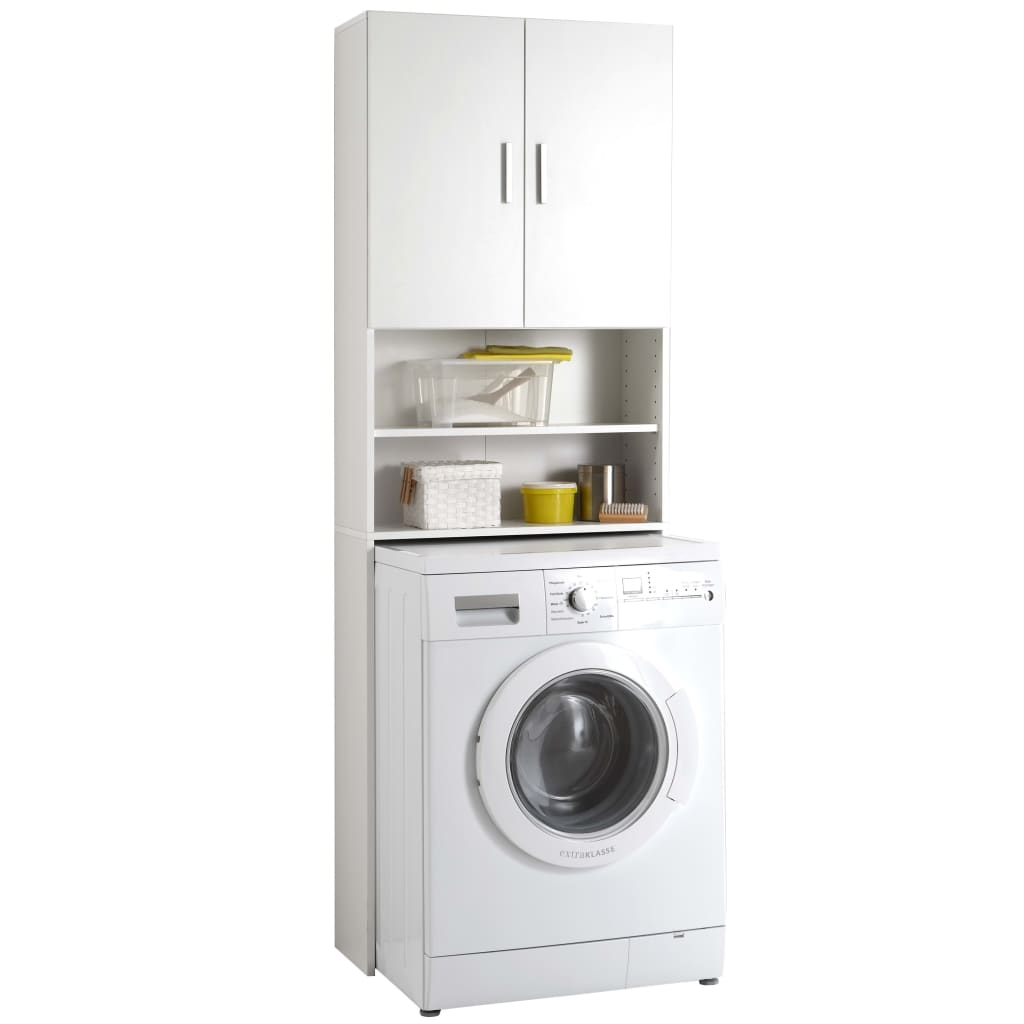 FMD Dulap pentru mașina de spălat cu spațiu de depozitare, alb vidaxl.ro