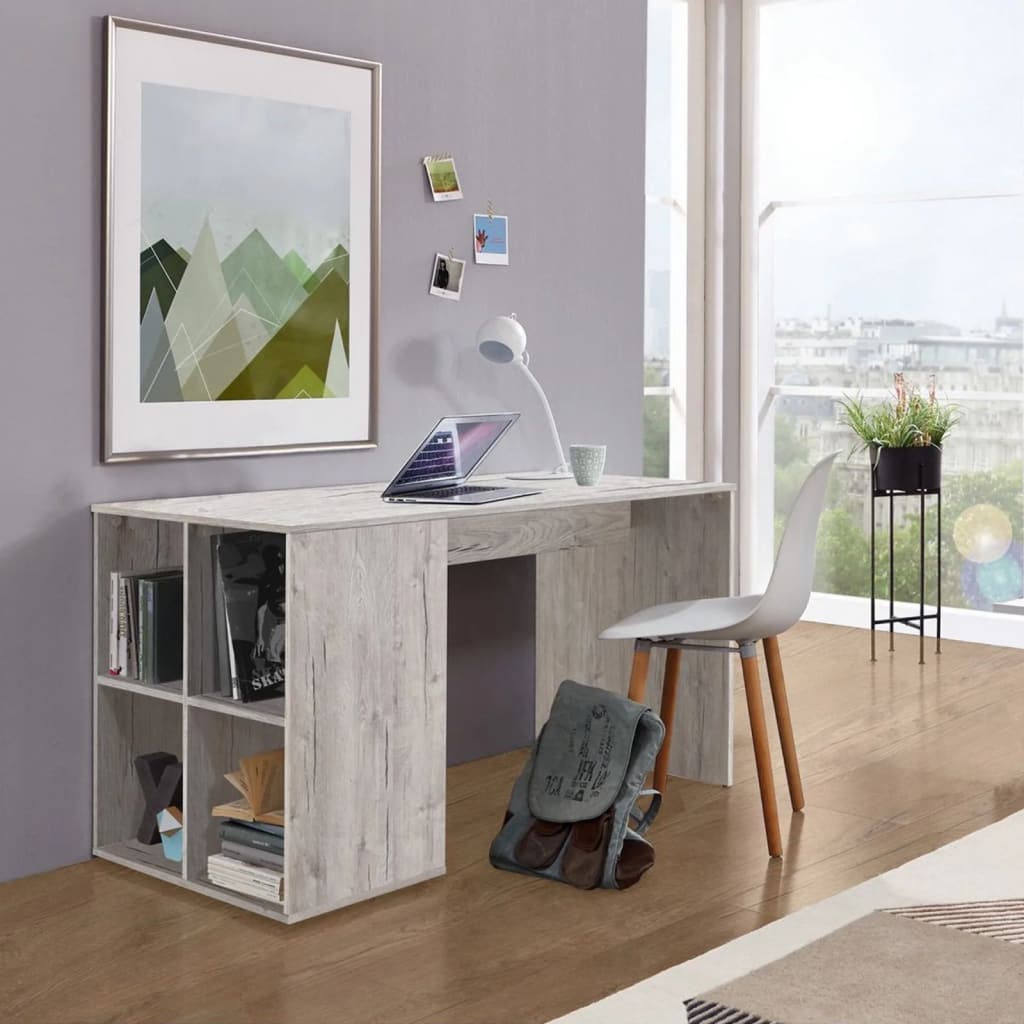 FMD skrivebord med sidehylder 117 x 73 x 75 cm sand-egetræsfarve