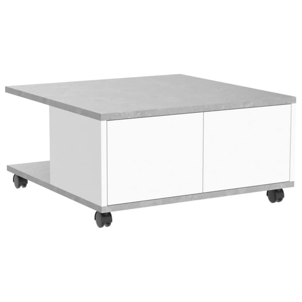 FMD mobilt sofabord 70 x 70 x 35,5 cm betongrå og blank hvid