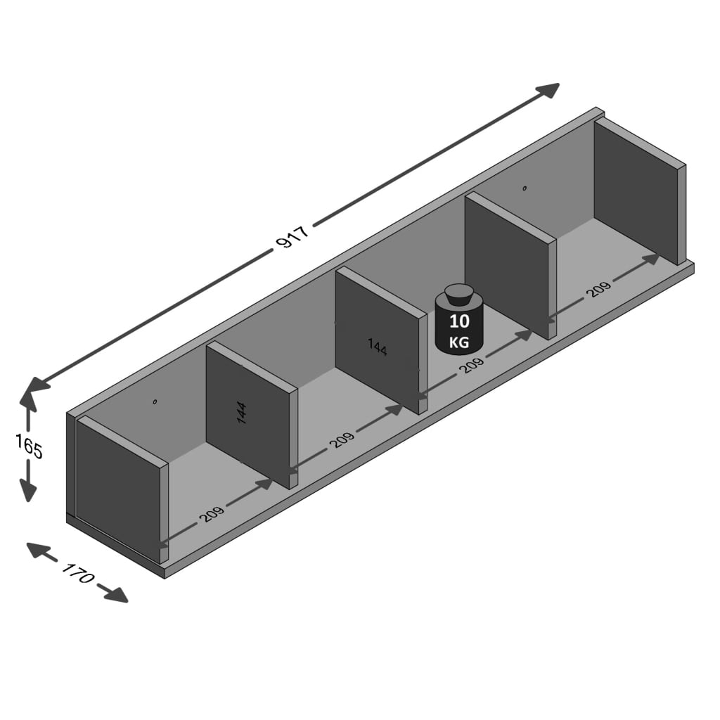 

FMD Wandschap met 4 vakken 92x17x16,5 cm wit