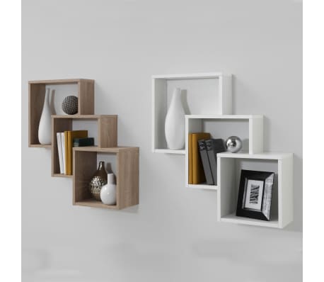 FMD Veggmontert hylle med 3 rom hvit