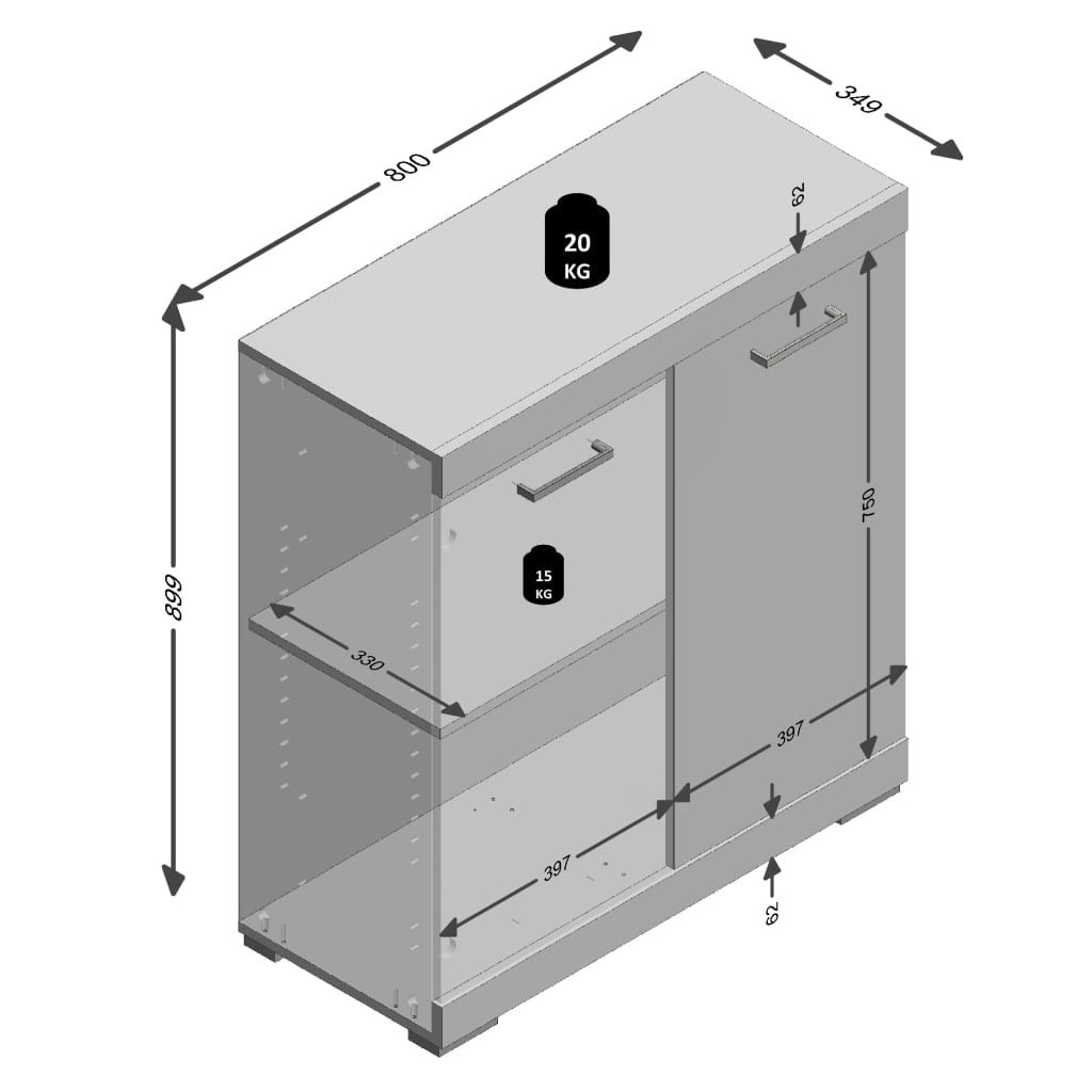 FMD Kommode mit 2 Türen 80×34,9×89,9 cm Weiß und Betongrau