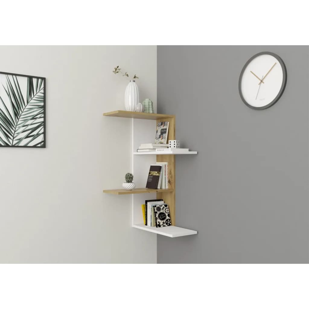 FMD Raft de colț de perete, alb, stejar artizanal