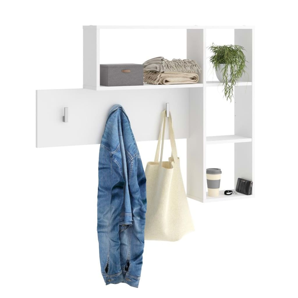 FMD Porte-manteau mural avec 4 compartiments ouverts Blanc