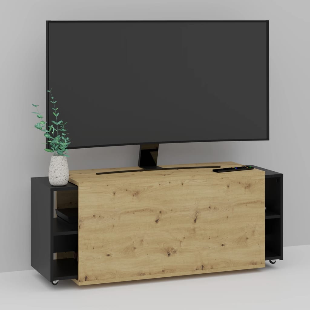 FMD TV-meubel 194,5x39,9x49,2 cm artisan eiken en zwart