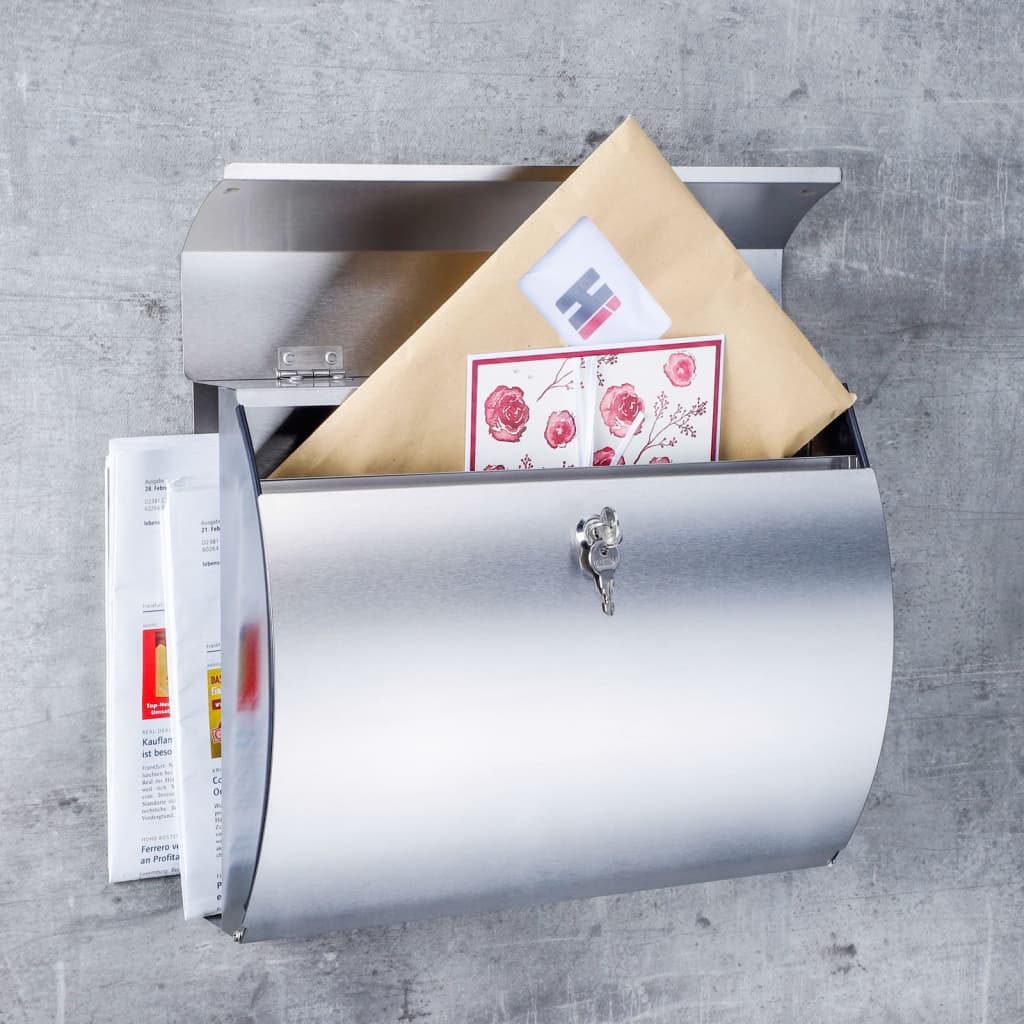HI postkasse med avisholder 38x13,3x30,4 cm rustfrit stål