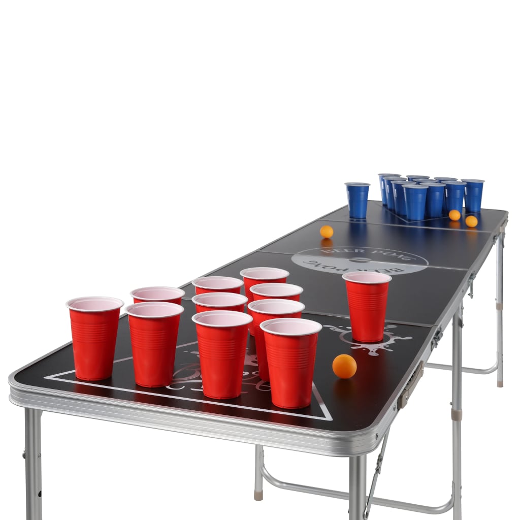 Beer Pong Folding Table Height Adjustable Black HI