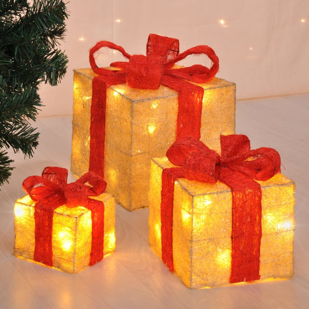 HI LED-valaistut joululahjapakkaukset punaisin nauhoin 3 kpl