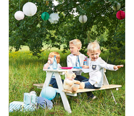 Pinolino Masă de picnic pentru copii cu bănci Nicki für 4, alb, lemn