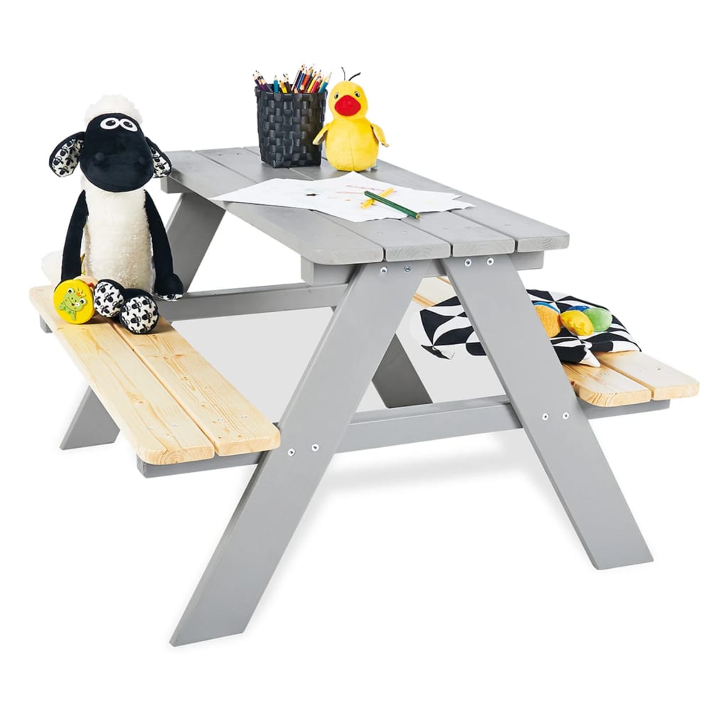 Pinolino Table et bancs de pique-nique d'enfants Nicki für 4 Bois Gris