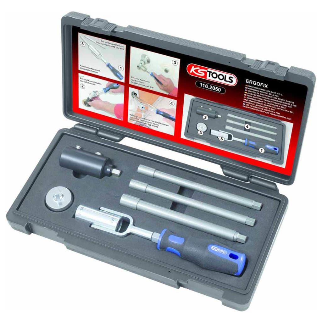 

KS Tools Wastafel montage set 6-delig 116.2050
