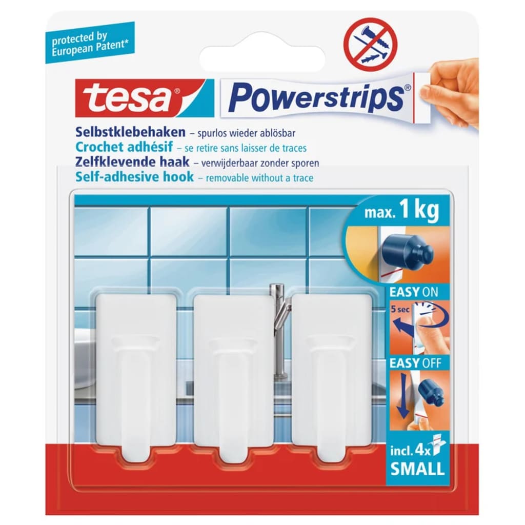 Afbeelding Tesa Powerstrips Plakhaak Small Classic Wit 3 Stuks door Vidaxl.nl