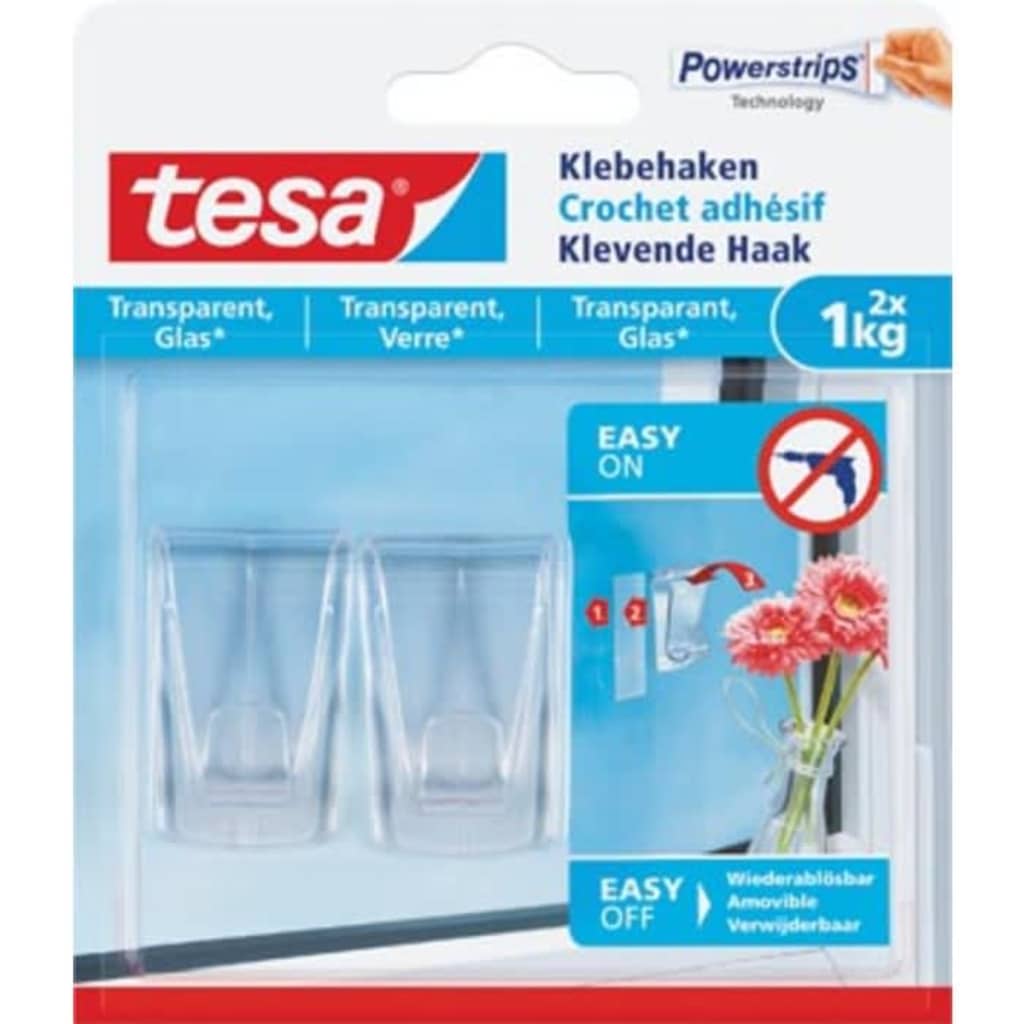 Tesa Klevende haak voor Transparant en Glas, draagvermogen 1 kg, bl...