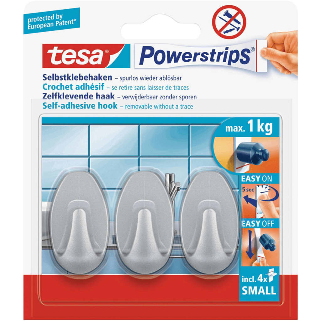 Tesa Powerstrips Plakhaak Small Ovaal Mat Chroom 3 Stuks