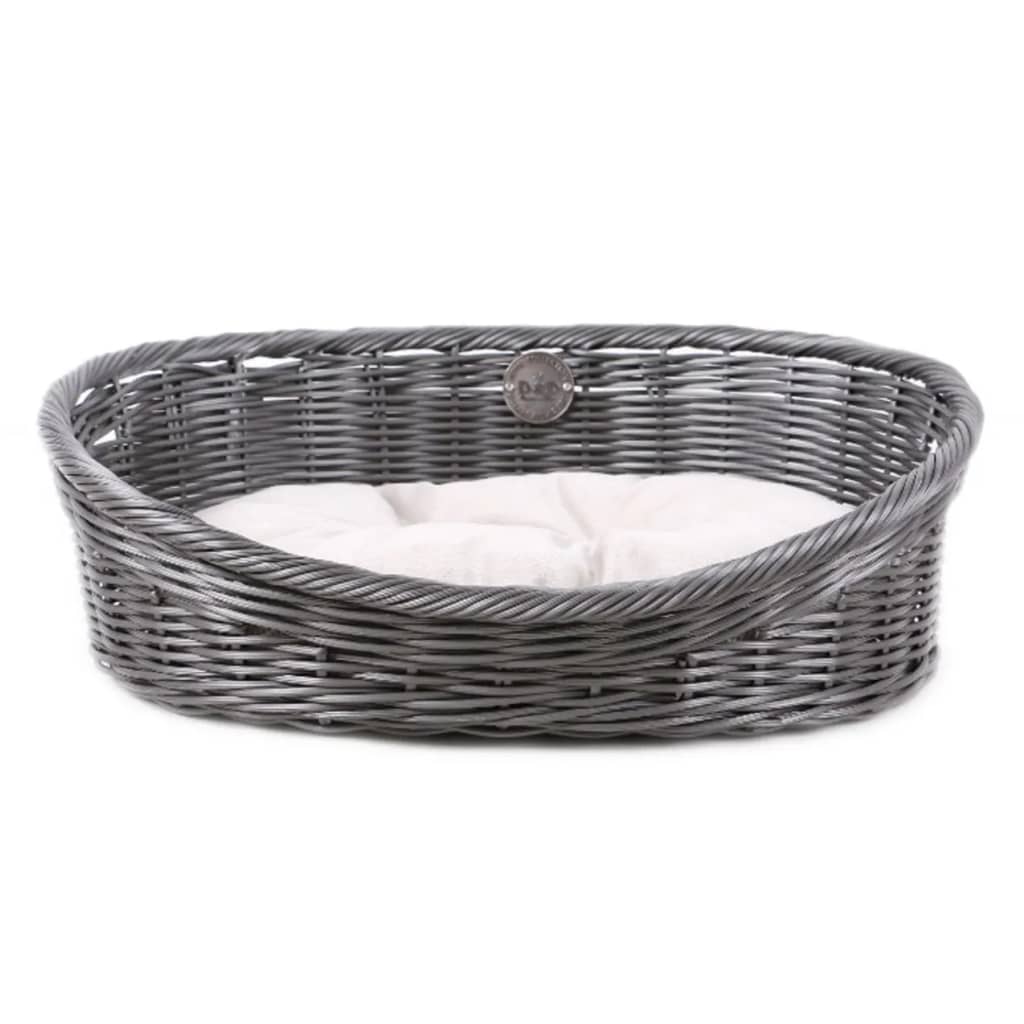 Panier en osier gris avec coussin pour chien - 70x53x23 cm