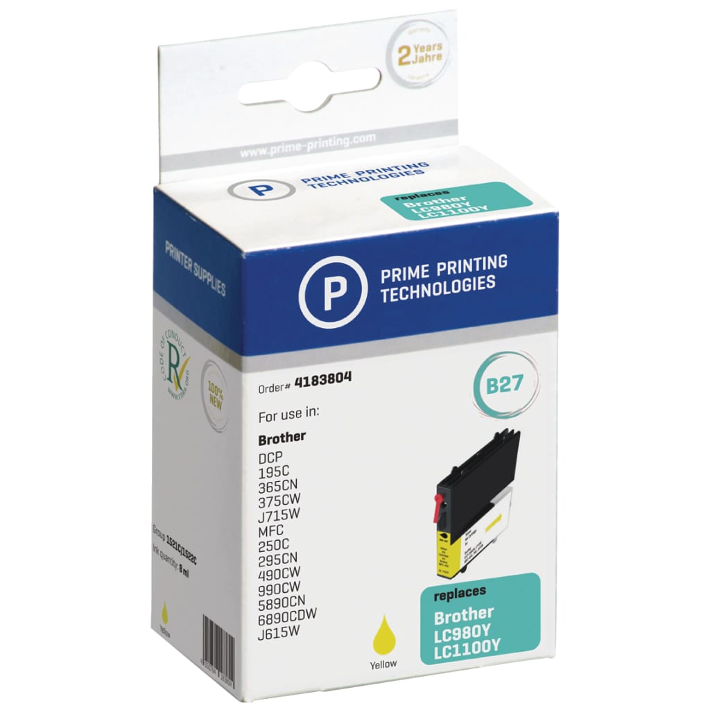 Prime Printing Technologies Cartridge 4183804 Replaces Brother Geel 8 ml