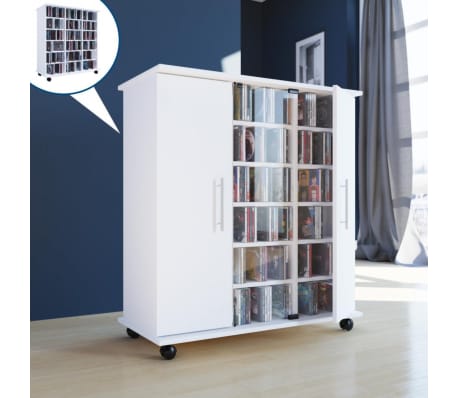 Cd Dvd Cabinet Storage Furniture Luxor Mobile With Doors White