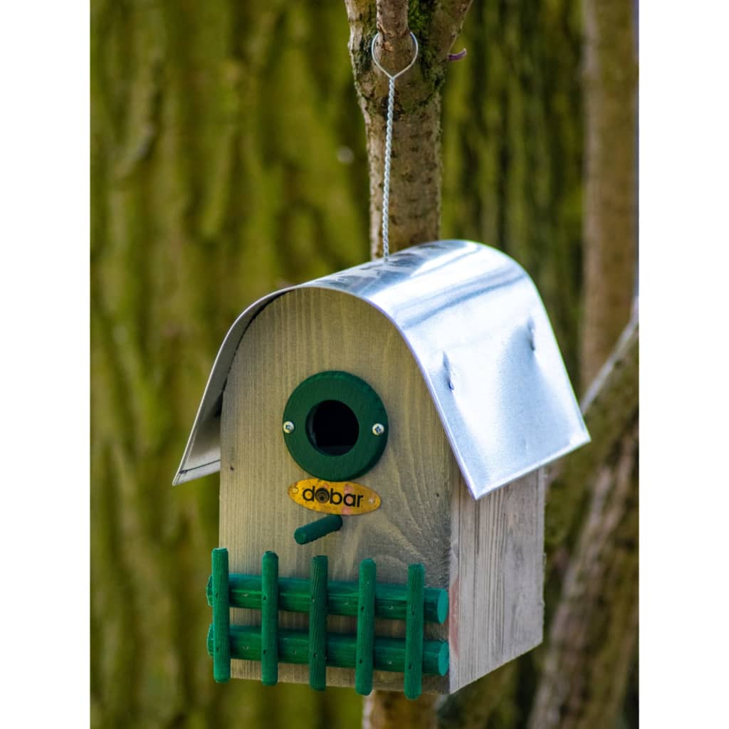 dobar Vogelnistkasten Teak mit Zink-Runddach Natur, Grün und Silbern