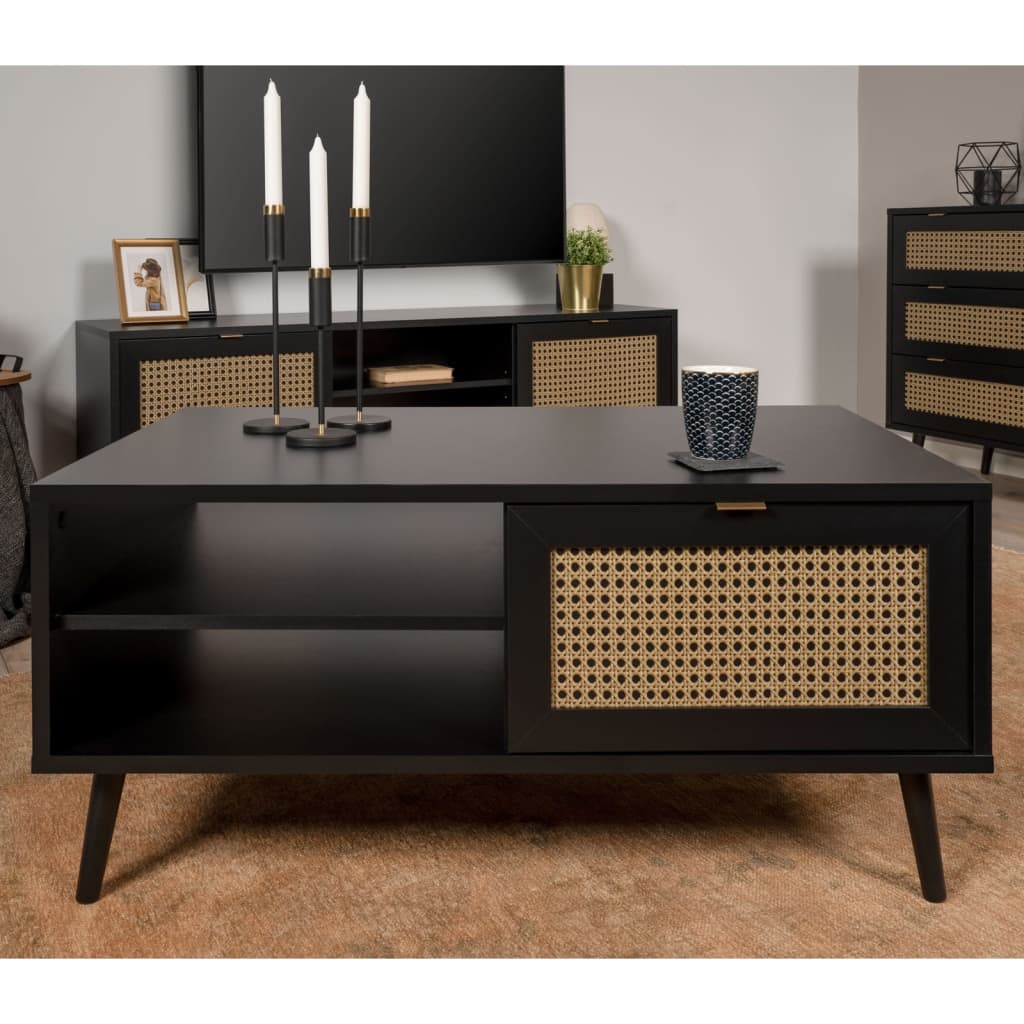 Finori Table basse Vienna 55A Noir et impression de rotin