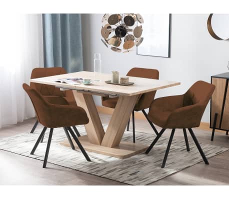 Extending Dining Table Lixa With Set Of 4 Brown Chairs Monee