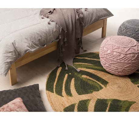 Teppich Jute Beige Grun Blattmuster 140 Cm Incik Vidaxl De