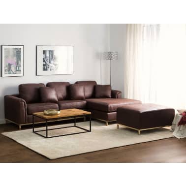 Sofa Narożna Tapicerowana Brązowa Lewa Złote Nóżki Oslo Sklep