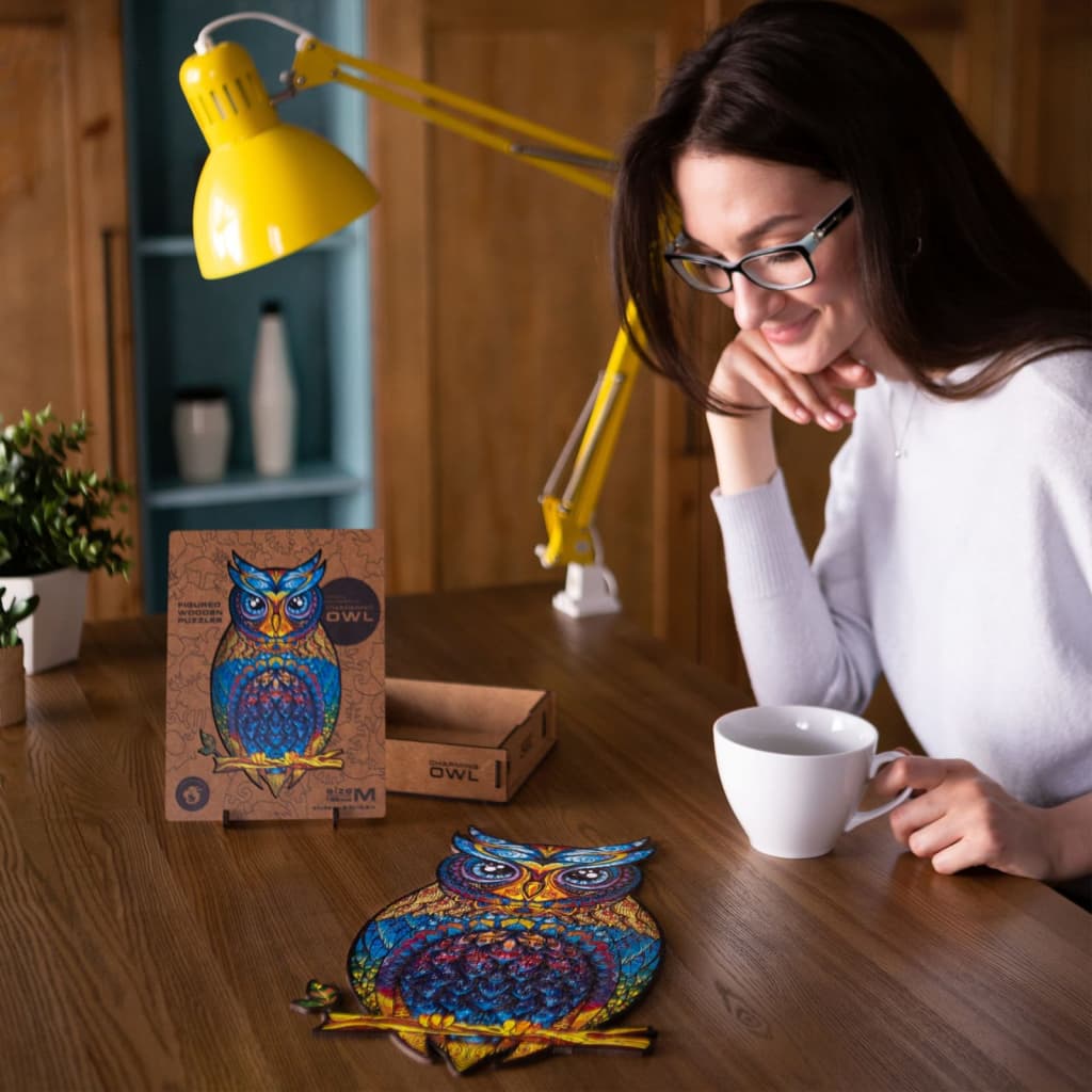 UNIDRAGON Puzzle en bois 330 pcs Charming Owl Très grand 25x43 cm