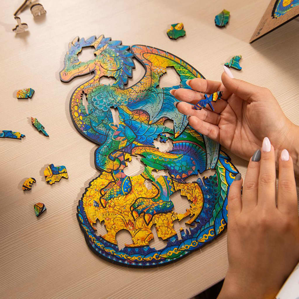 UNIDRAGON Puzzle en bois 330 pcs Guarding Dragon Très grand 27x44 cm