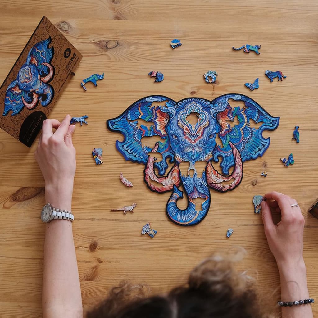UNIDRAGON 194dílné dřevěné puzzle Eternal Elephant střední 34 x 26 cm