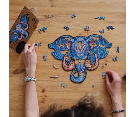 UNIDRAGON 194 Piece Wooden Jigsaw Puzzle Eternal Elephant Medium 34x26 cm