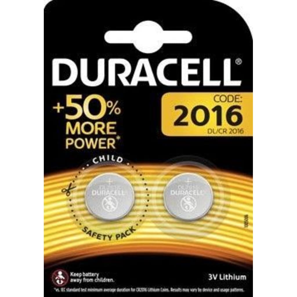 Duracell Knoopcelbatterijen - 3V Lithium DL 2016 2Pack