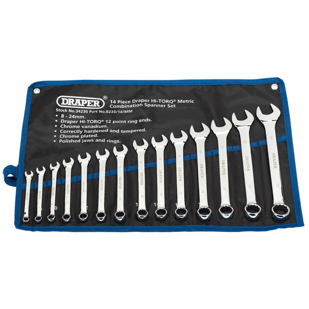

Draper Tools Metrische combinatiesleutel set 14-dlg zilver 34236