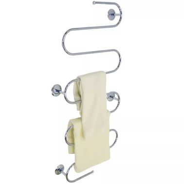 White WATSONS RUNDLE Wall Mounted Folding Extending Towel Rail with Shelf and Hooks