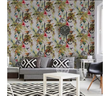 DUTCH WALLCOVERINGS Papel de parede com lémures prateado